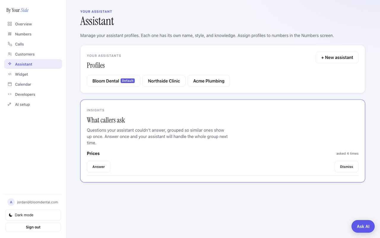 The What callers ask learning loop, with profiles and unanswered questions to answer